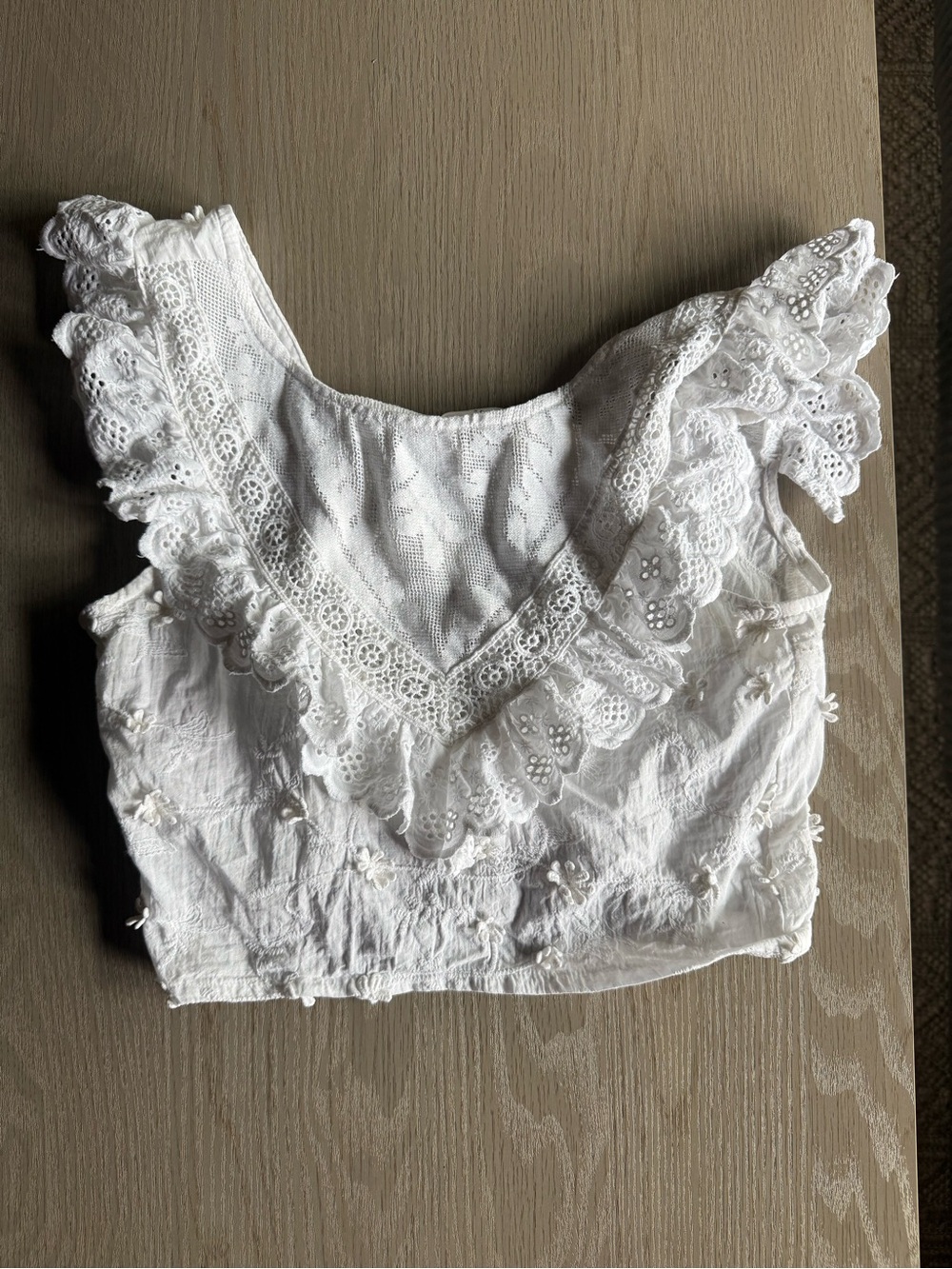 Altar'd State White Lace Eyelet Ruffle Camisole